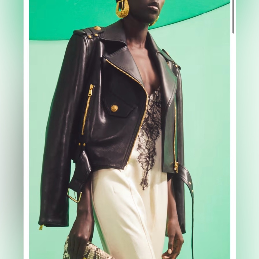 Balmain Black Leather Biker Jacket